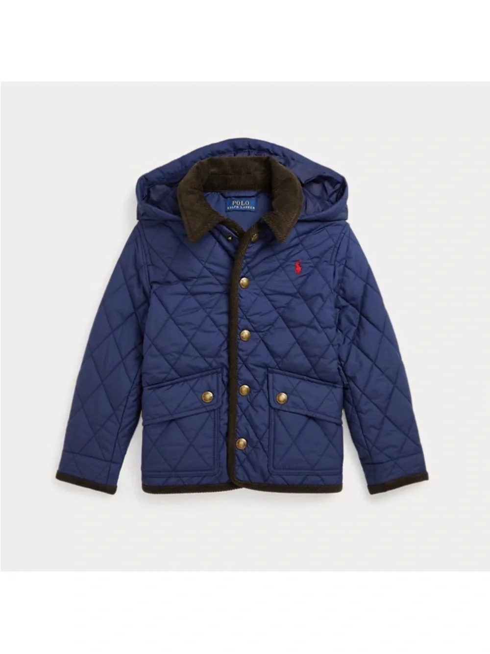 Ralph Lauren Boys' Navy Quilted Puffer Jacket with Red Polo Logo